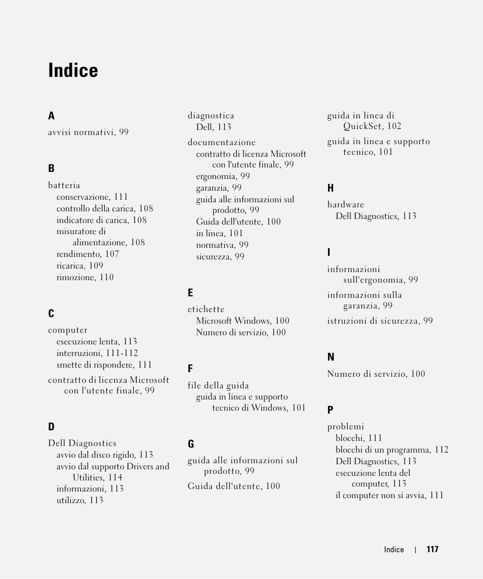 Indice | Dell Latitude D531 (Mid 2007) User Manual | Page 117 / 142