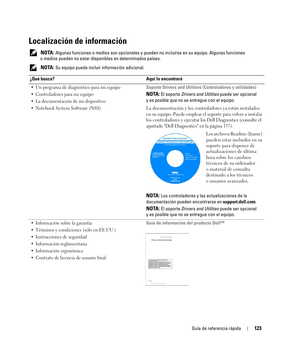 Localización de información | Dell Latitude D531 (Mid 2007) User Manual | Page 123 / 142