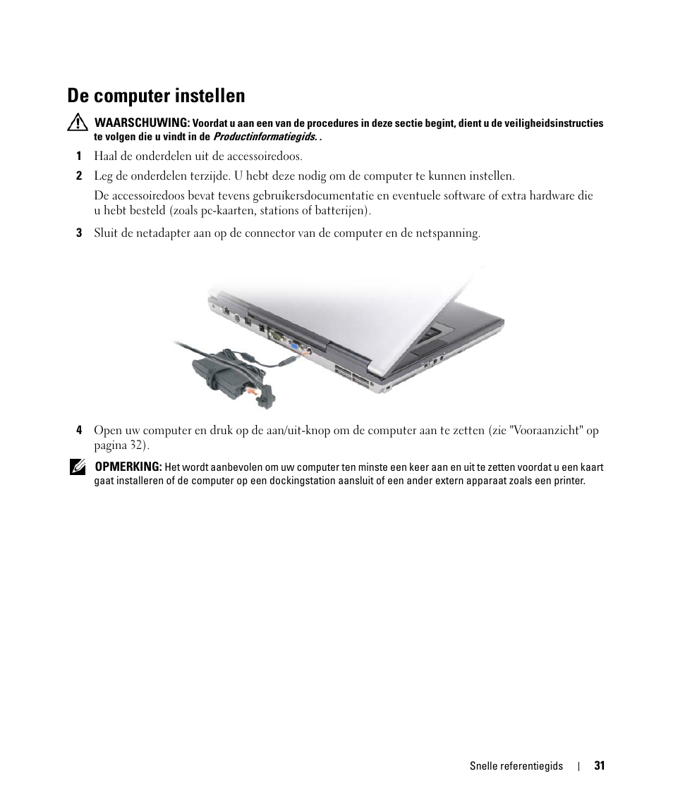 De computer instellen | Dell Latitude D531 (Mid 2007) User Manual | Page 31 / 142