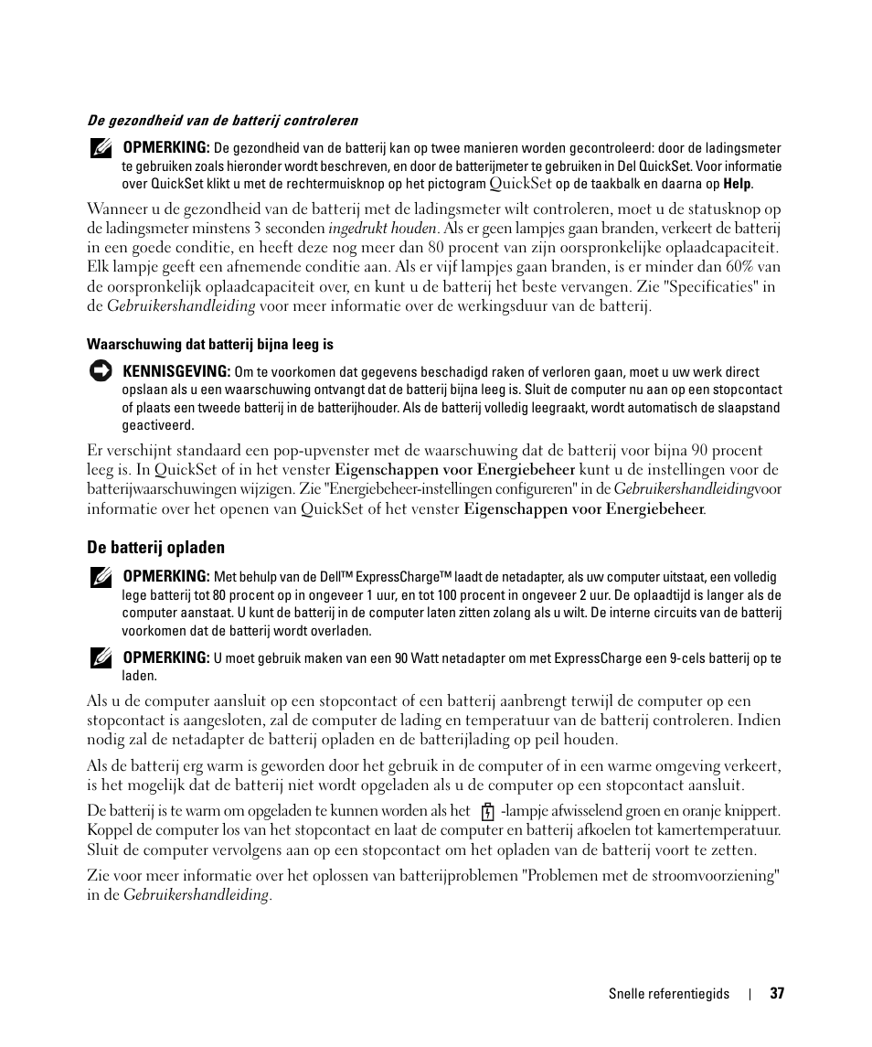 De batterij opladen | Dell Latitude D531 (Mid 2007) User Manual | Page 37 / 142