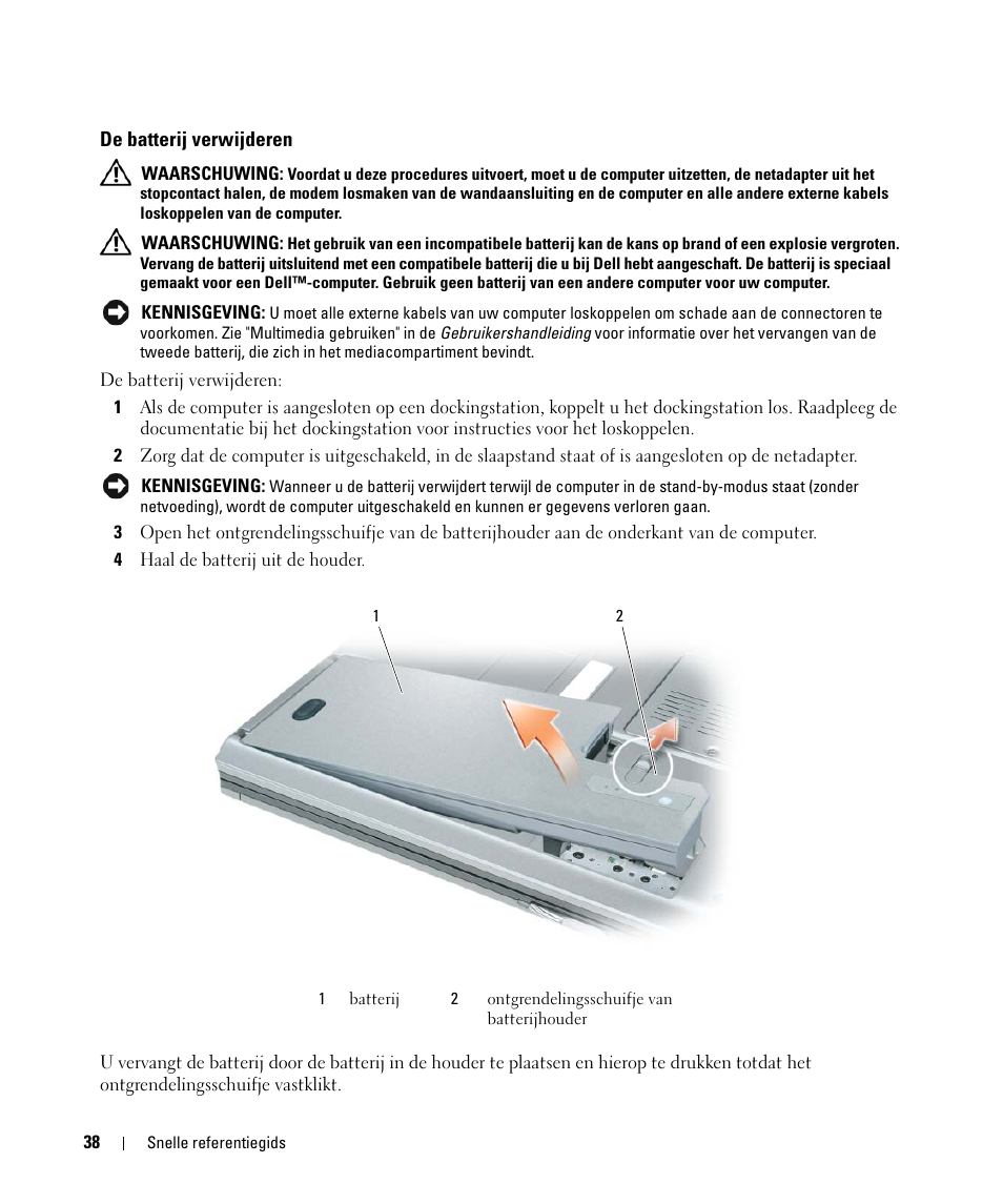 De batterij verwijderen | Dell Latitude D531 (Mid 2007) User Manual | Page 38 / 142
