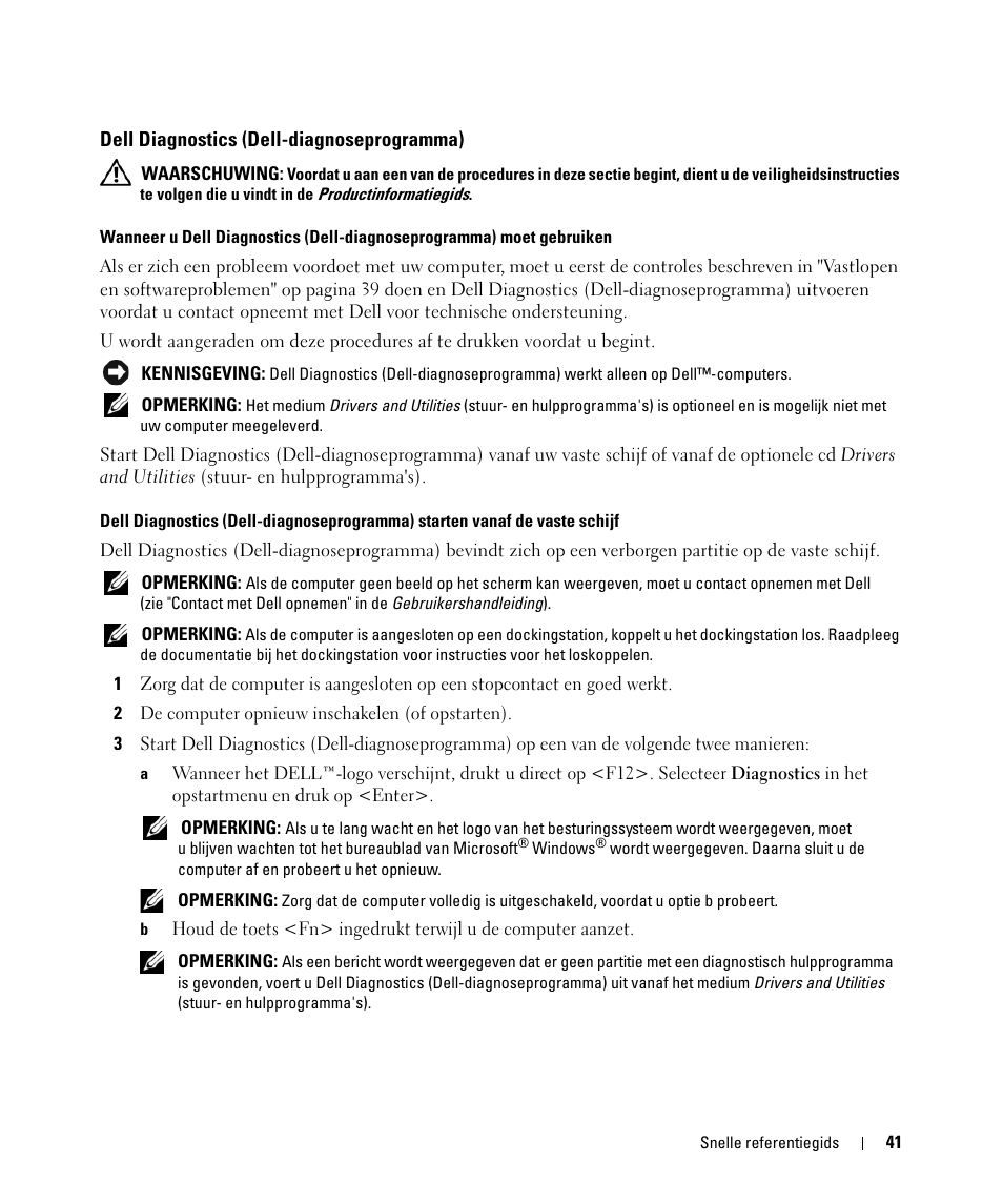 Dell diagnostics (dell-diagnoseprogramma) | Dell Latitude D531 (Mid 2007) User Manual | Page 41 / 142