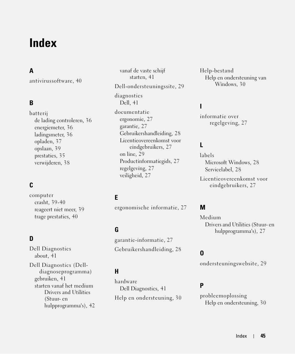Index | Dell Latitude D531 (Mid 2007) User Manual | Page 45 / 142