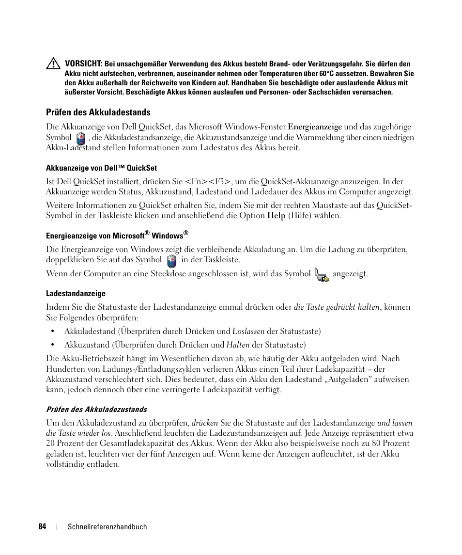 Prüfen des akkuladestands | Dell Latitude D531 (Mid 2007) User Manual | Page 84 / 142