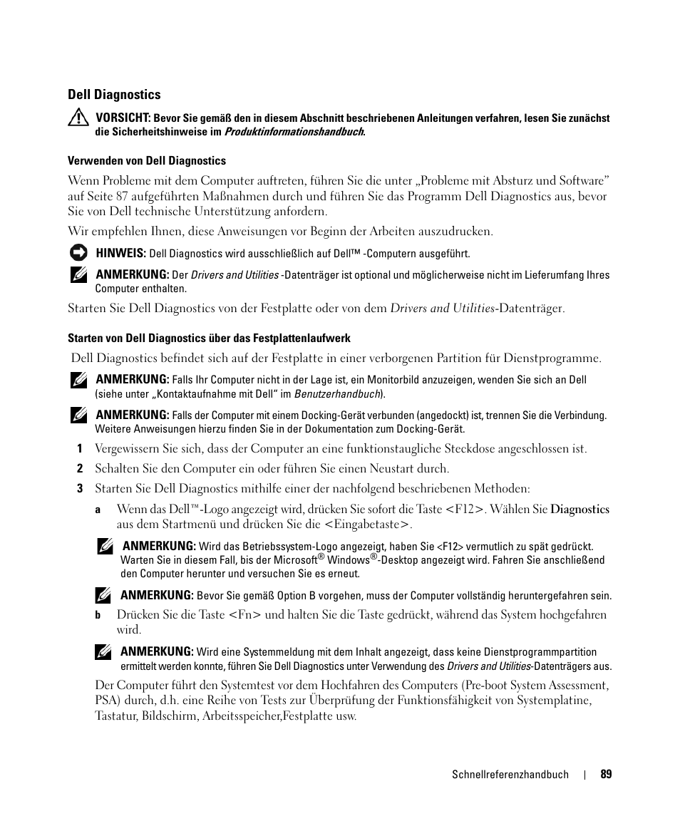 Dell diagnostics | Dell Latitude D531 (Mid 2007) User Manual | Page 89 / 142