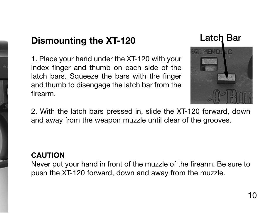 Dismounting the xt-120, Latch bar | Burris XT-120 User Manual | Page 12 / 24