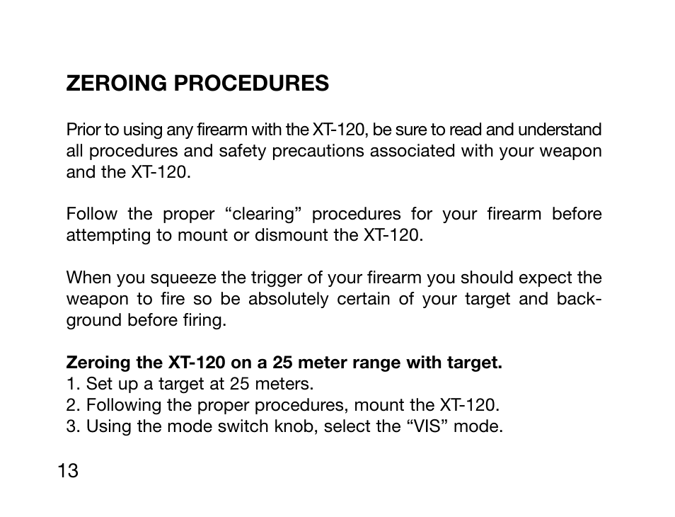 Zeroing procedures | Burris XT-120 User Manual | Page 15 / 24
