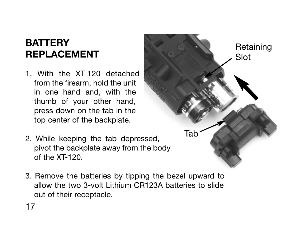 Battery replacement | Burris XT-120 User Manual | Page 19 / 24