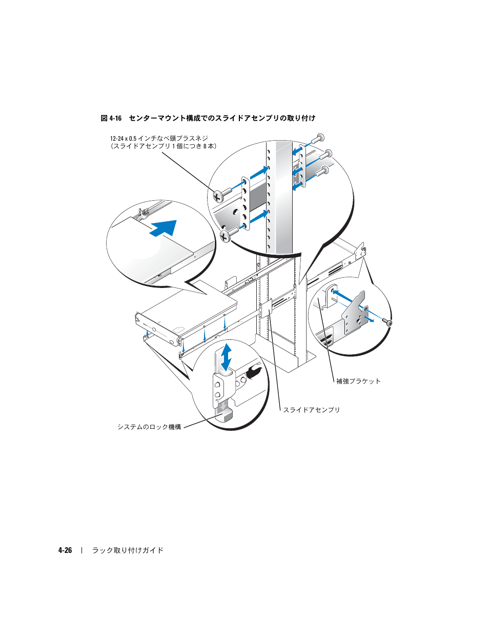 図 4-16, センターマウント構成でのスライドア, センブリの取り付け | します（図 4-16 | Dell PowerEdge 2800 User Manual | Page 124 / 162