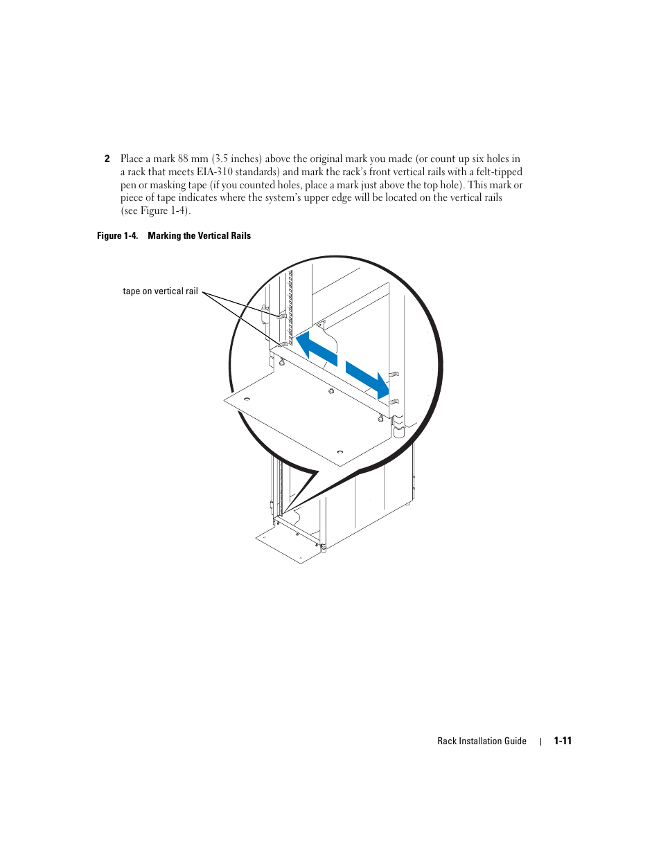 Figure 1-4, Marking the vertical rails | Dell PowerEdge 2800 User Manual | Page 13 / 162