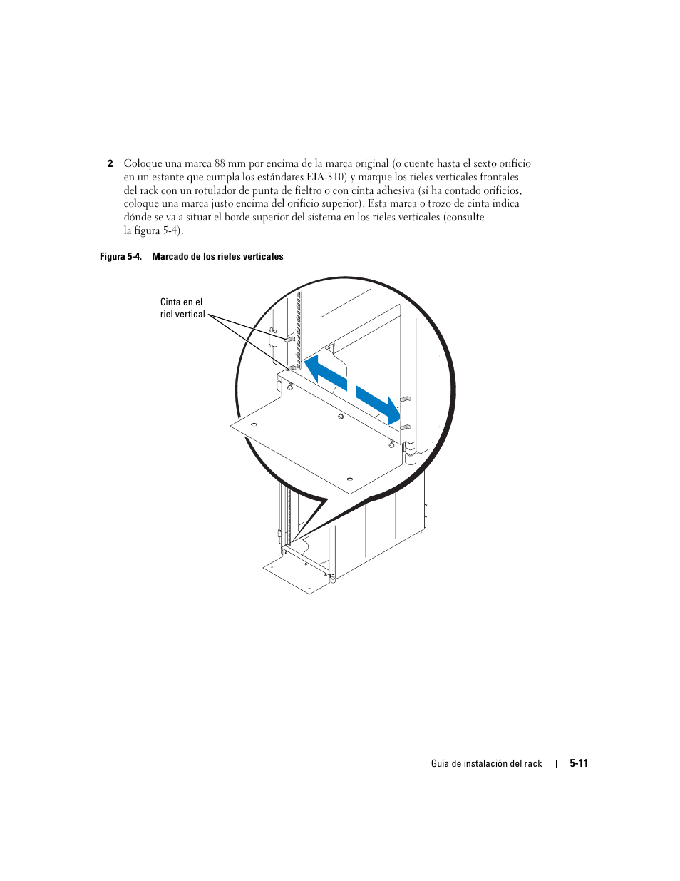 Figura 5-4, Marcado de los rieles verticales | Dell PowerEdge 2800 User Manual | Page 141 / 162