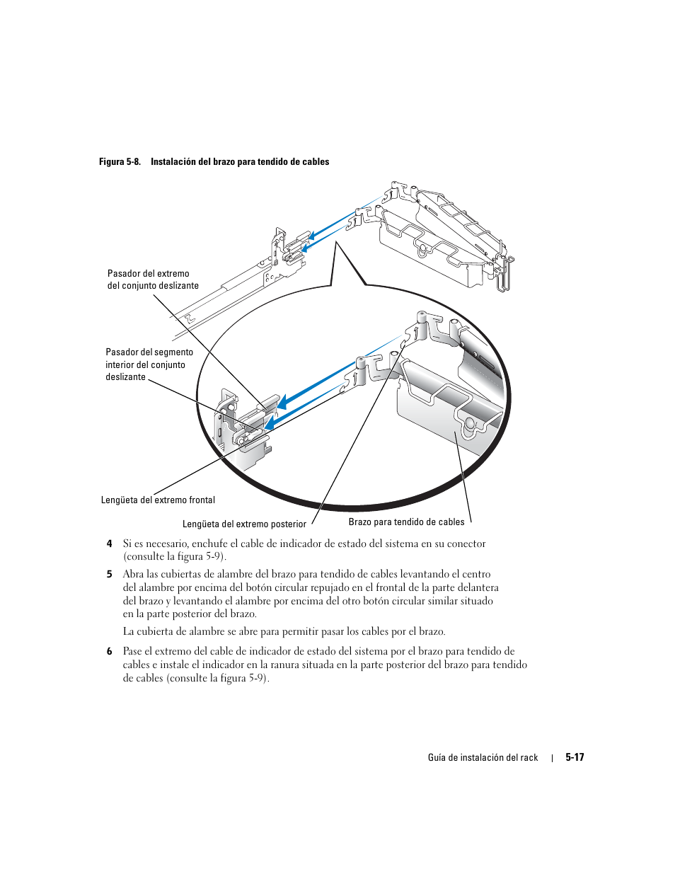 Figura 5-8, Instalación del brazo para tendido de cables | Dell PowerEdge 2800 User Manual | Page 147 / 162