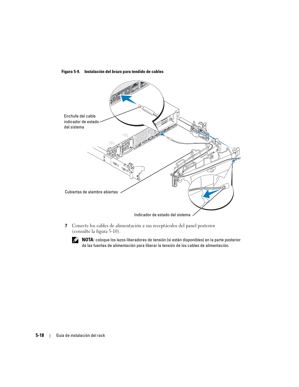 Figura 5-9, Instalación del brazo para tendido de cables | Dell PowerEdge 2800 User Manual | Page 148 / 162