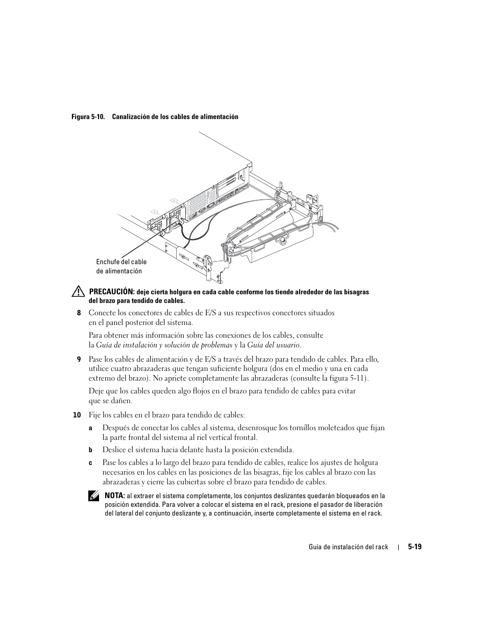 Figura 5-10, Canalización de los cables de alimentación | Dell PowerEdge 2800 User Manual | Page 149 / 162