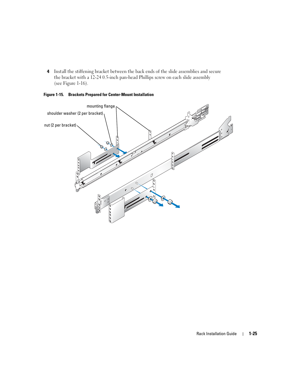 Figure 1-15, Brackets prepared for center-mount installation | Dell PowerEdge 2800 User Manual | Page 27 / 162