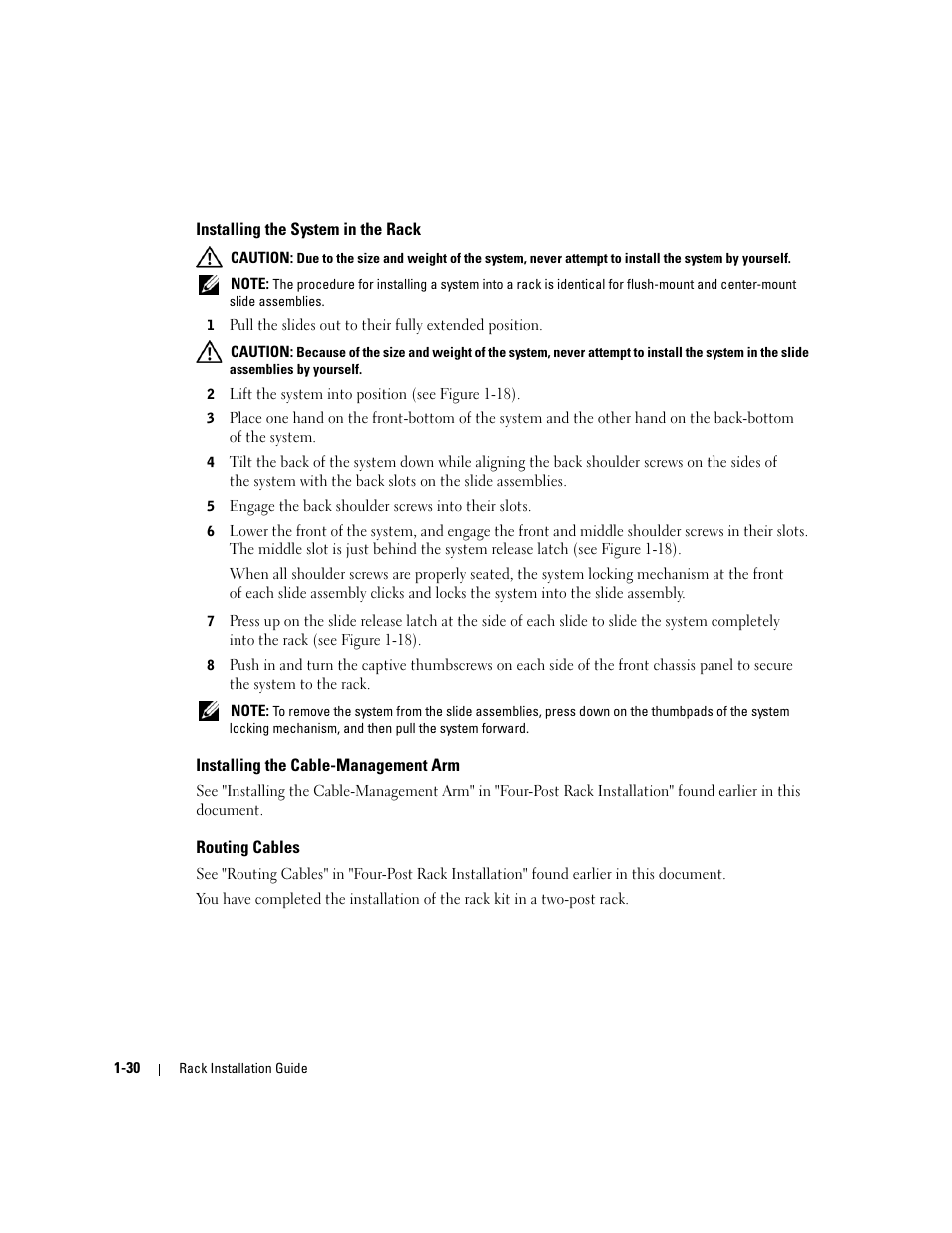 Installing the system in the rack, Installing the cable-management arm, Routing cables | Dell PowerEdge 2800 User Manual | Page 32 / 162