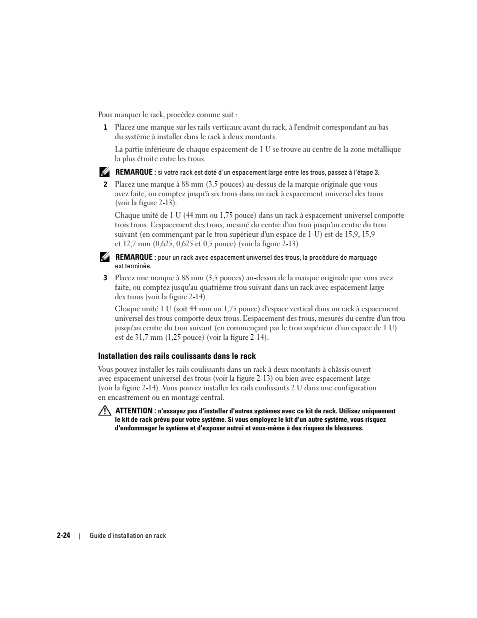 Installation des rails coulissants dans le rack | Dell PowerEdge 2800 User Manual | Page 58 / 162