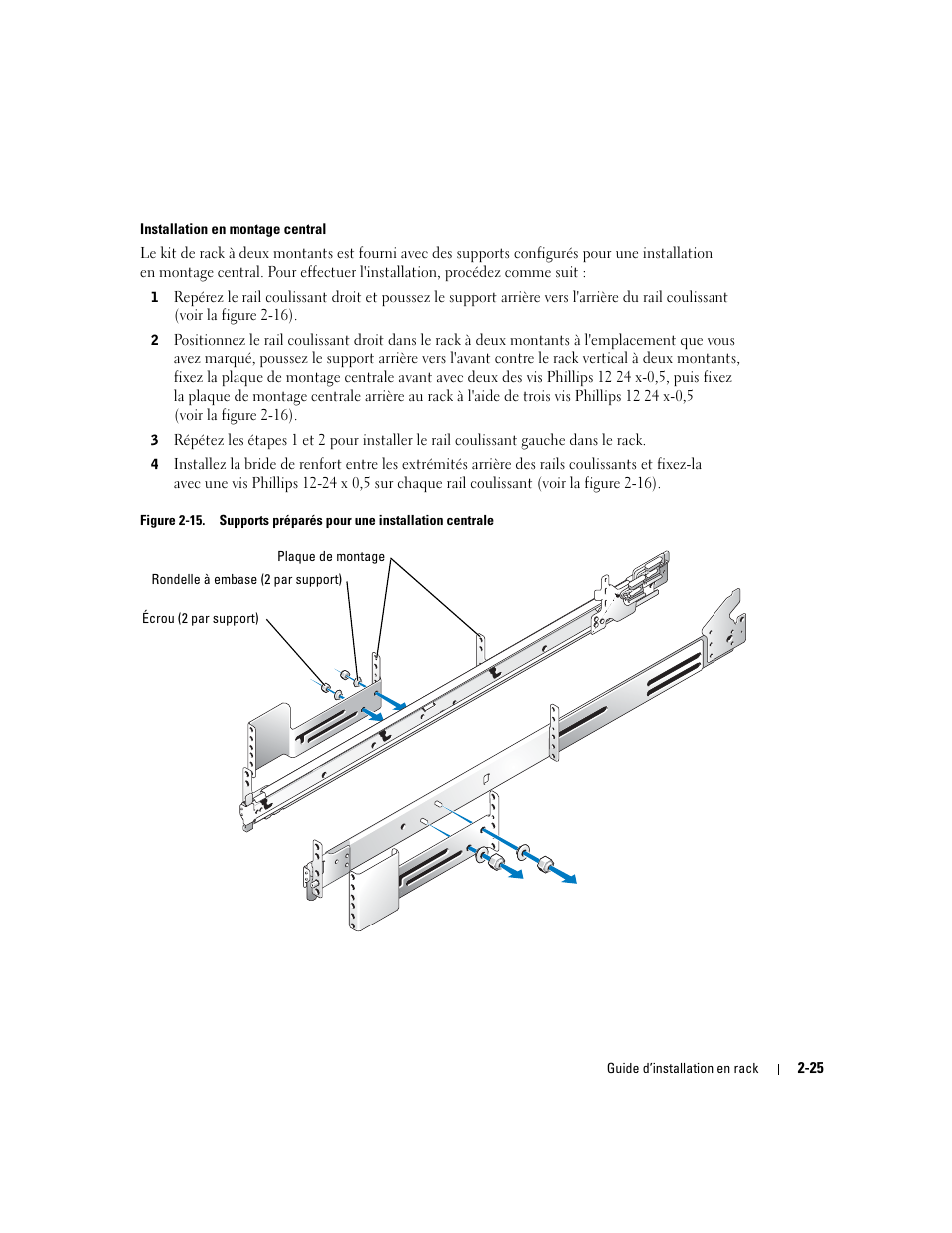 Figure 2-15, Supports préparés pour une installation centrale | Dell PowerEdge 2800 User Manual | Page 59 / 162