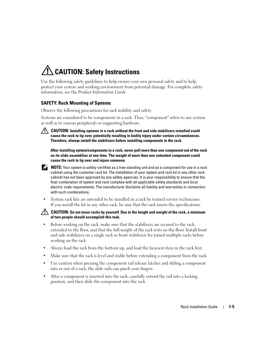 Caution: safety instructions, Safety: rack mounting of systems | Dell PowerEdge 2800 User Manual | Page 7 / 162