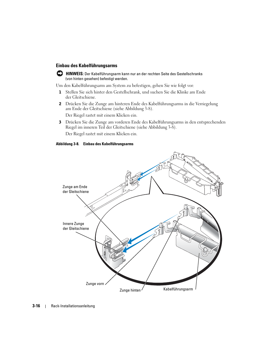 Einbau des kabelführungsarms, Abbildung 3-8 | Dell PowerEdge 2800 User Manual | Page 82 / 162