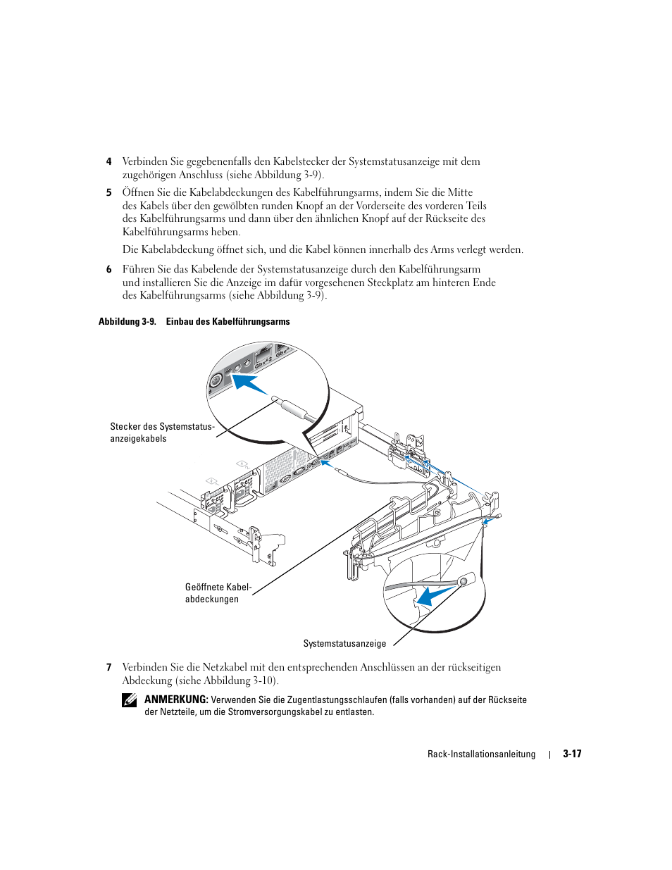 Abbildung 3-9, Einbau des kabelführungsarms | Dell PowerEdge 2800 User Manual | Page 83 / 162