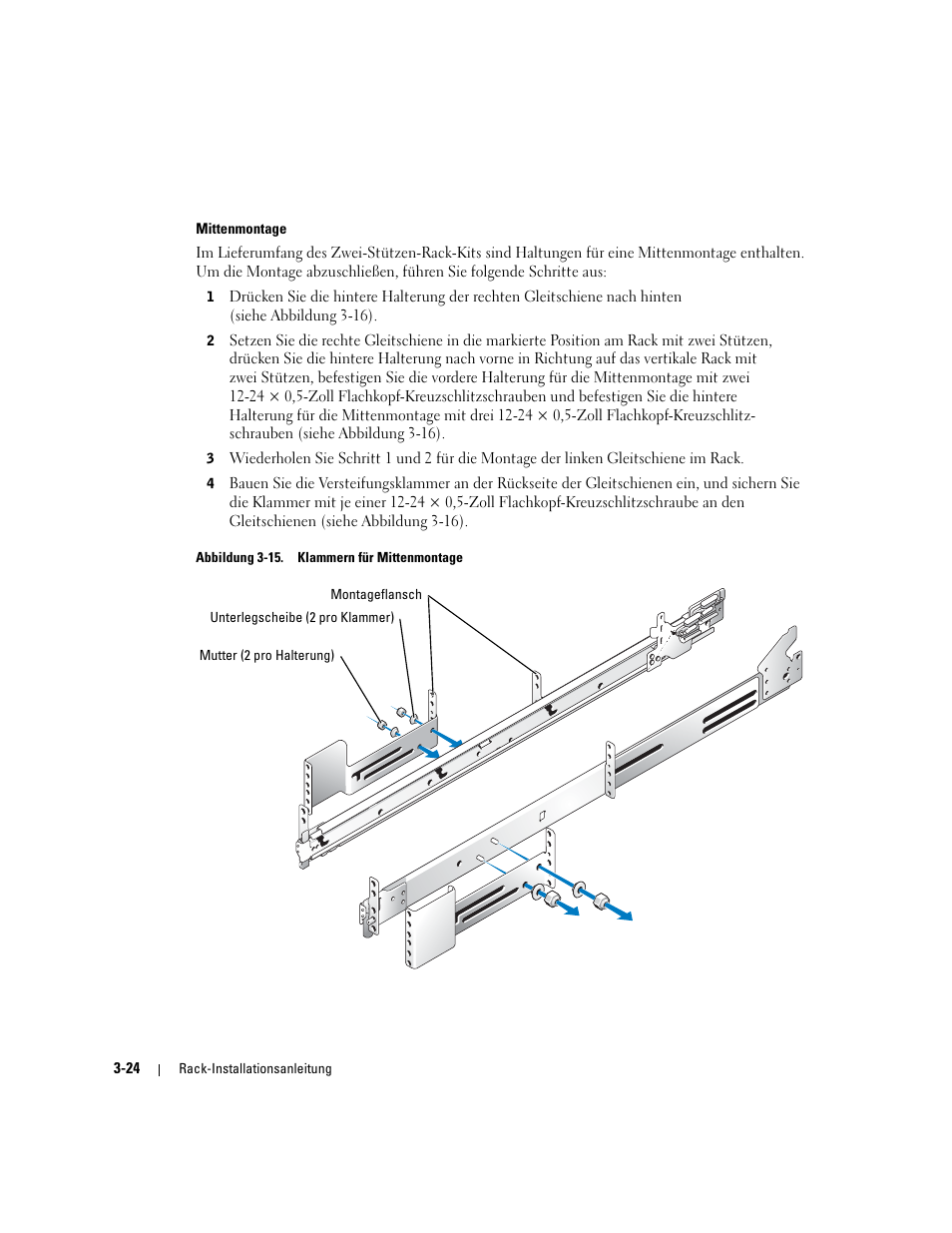 Abbildung 3-15, Klammern für mittenmontage | Dell PowerEdge 2800 User Manual | Page 90 / 162