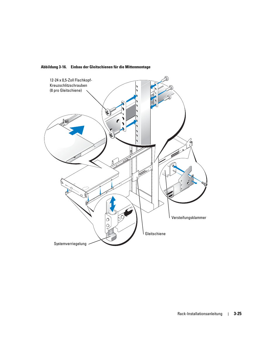 Abbildung 3-16, Einbau der gleitschienen für die mittenmontage | Dell PowerEdge 2800 User Manual | Page 91 / 162