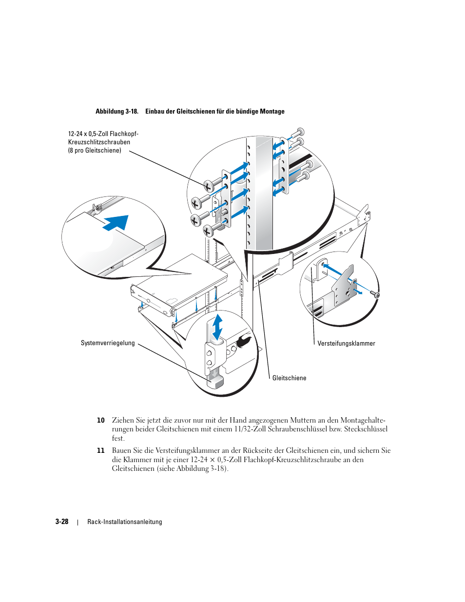 Abbildung 3-18, Einbau der gleitschienen für die bündige montage | Dell PowerEdge 2800 User Manual | Page 94 / 162