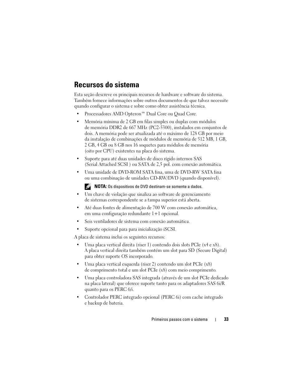 Recursos do sistema | Dell POWEREDGE R805 User Manual | Page 35 / 60