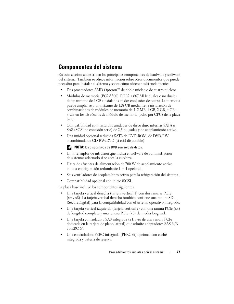 Componentes del sistema | Dell POWEREDGE R805 User Manual | Page 49 / 60