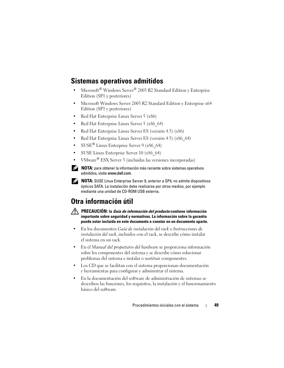 Sistemas operativos admitidos, Otra información útil | Dell POWEREDGE R805 User Manual | Page 51 / 60