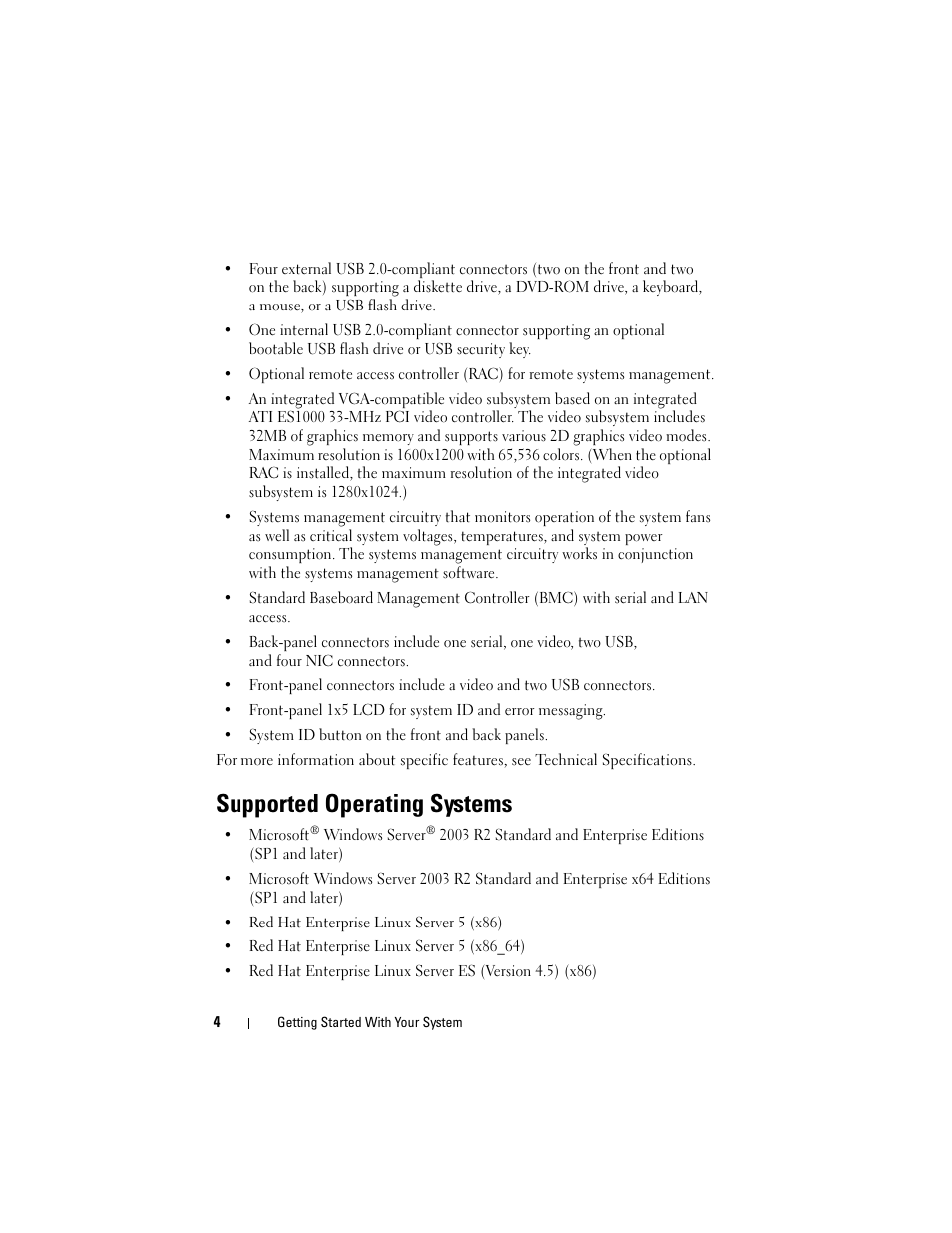 Supported operating systems | Dell POWEREDGE R805 User Manual | Page 6 / 60