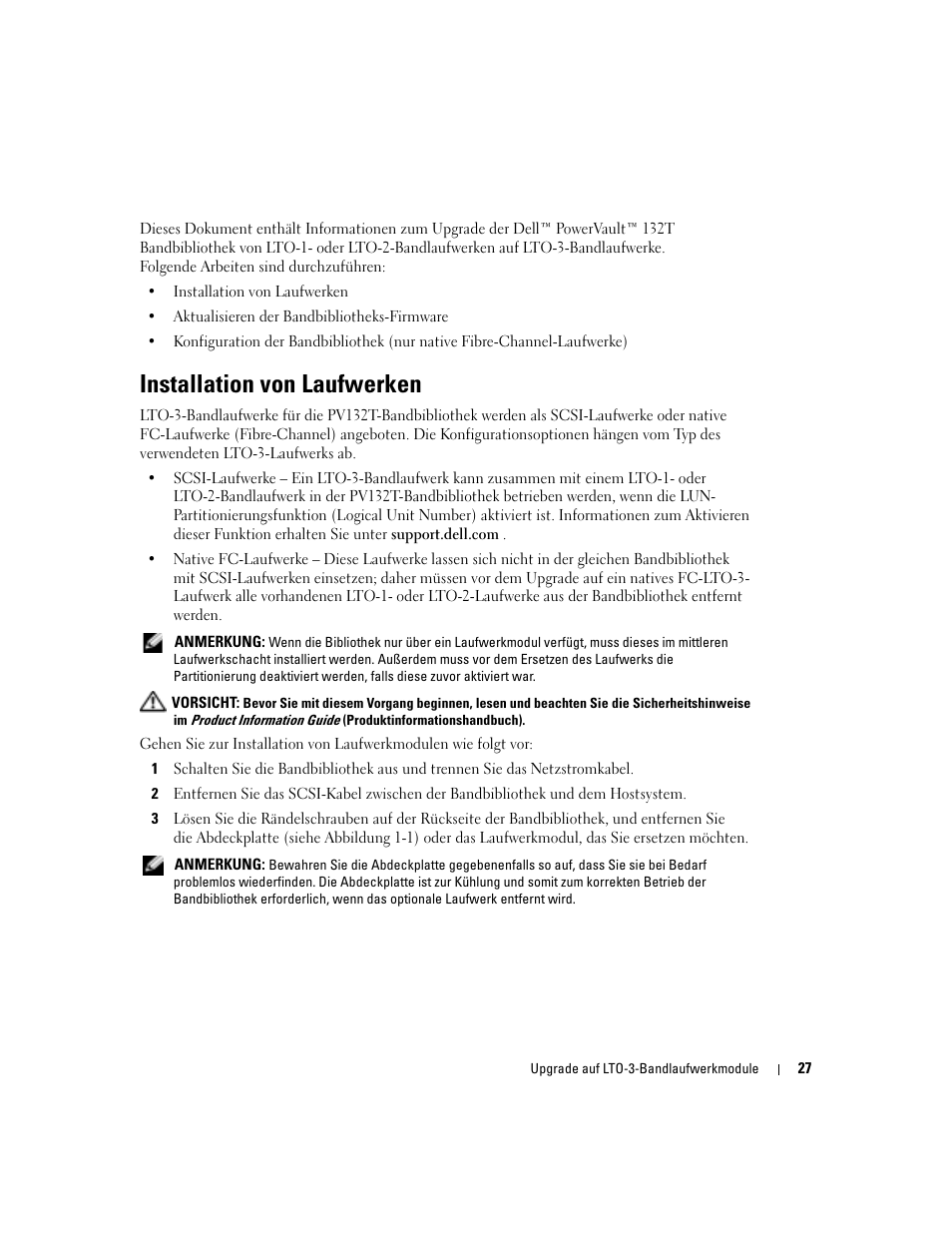 Installation von laufwerken | Dell PowerVault 132T LTO/SDLT (Tape Library) User Manual | Page 29 / 58