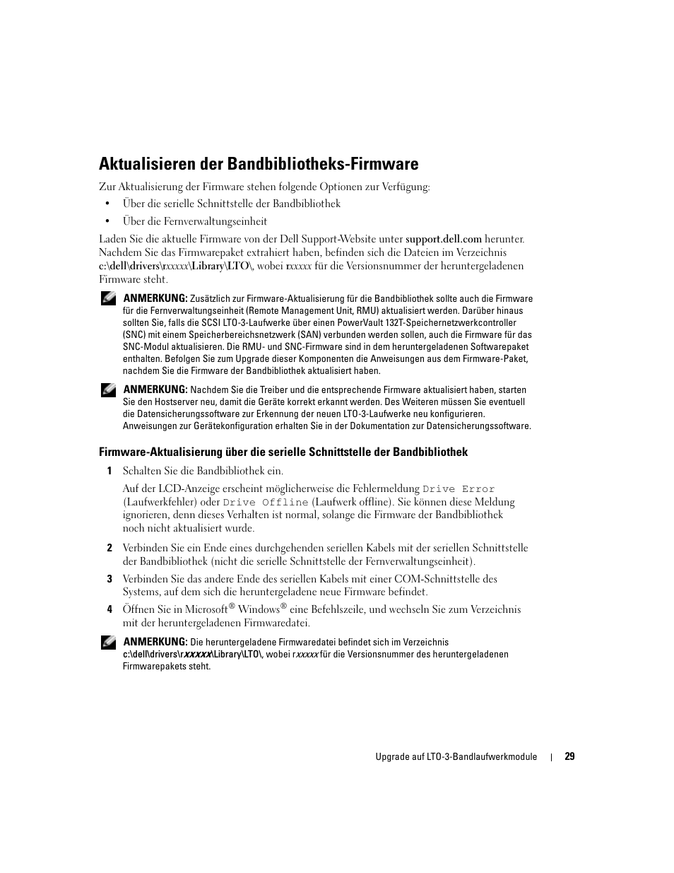Aktualisieren der bandbibliotheks-firmware | Dell PowerVault 132T LTO/SDLT (Tape Library) User Manual | Page 31 / 58