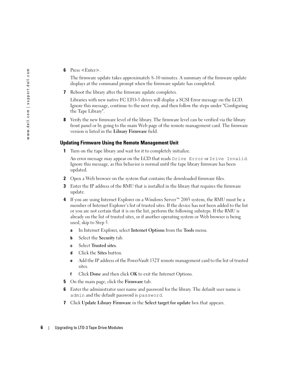 Updating firmware using the remote management unit | Dell PowerVault 132T LTO/SDLT (Tape Library) User Manual | Page 8 / 58