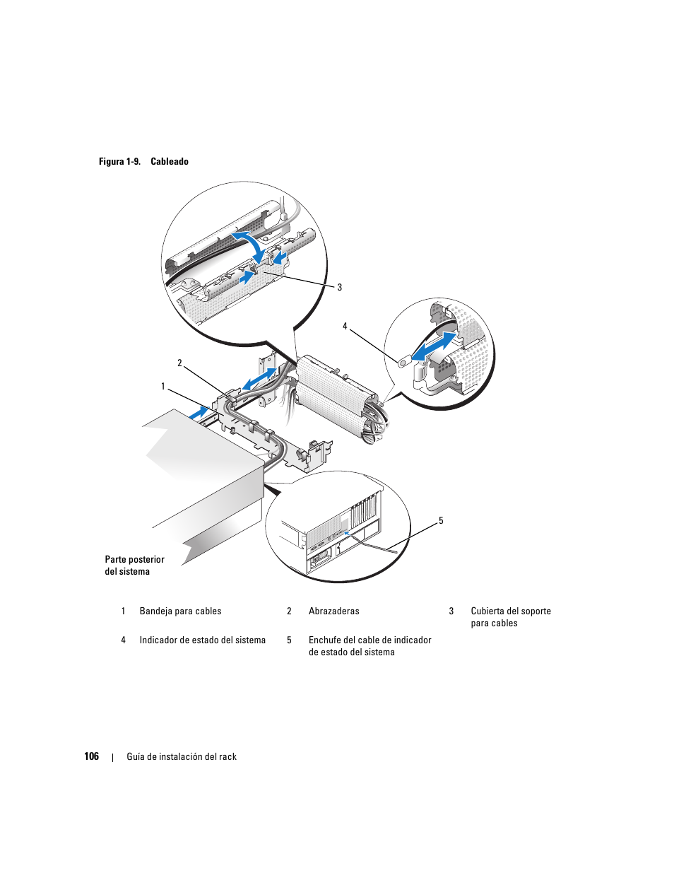 Vea la figura 1-9), Ra tendido de cables (vea la figura 1-9), La bandeja para cables (vea la figura 1-9) | Figura 1-9), Los cables por los brazos (vea la figura 1-9) | Dell PowerEdge 2900 User Manual | Page 108 / 110