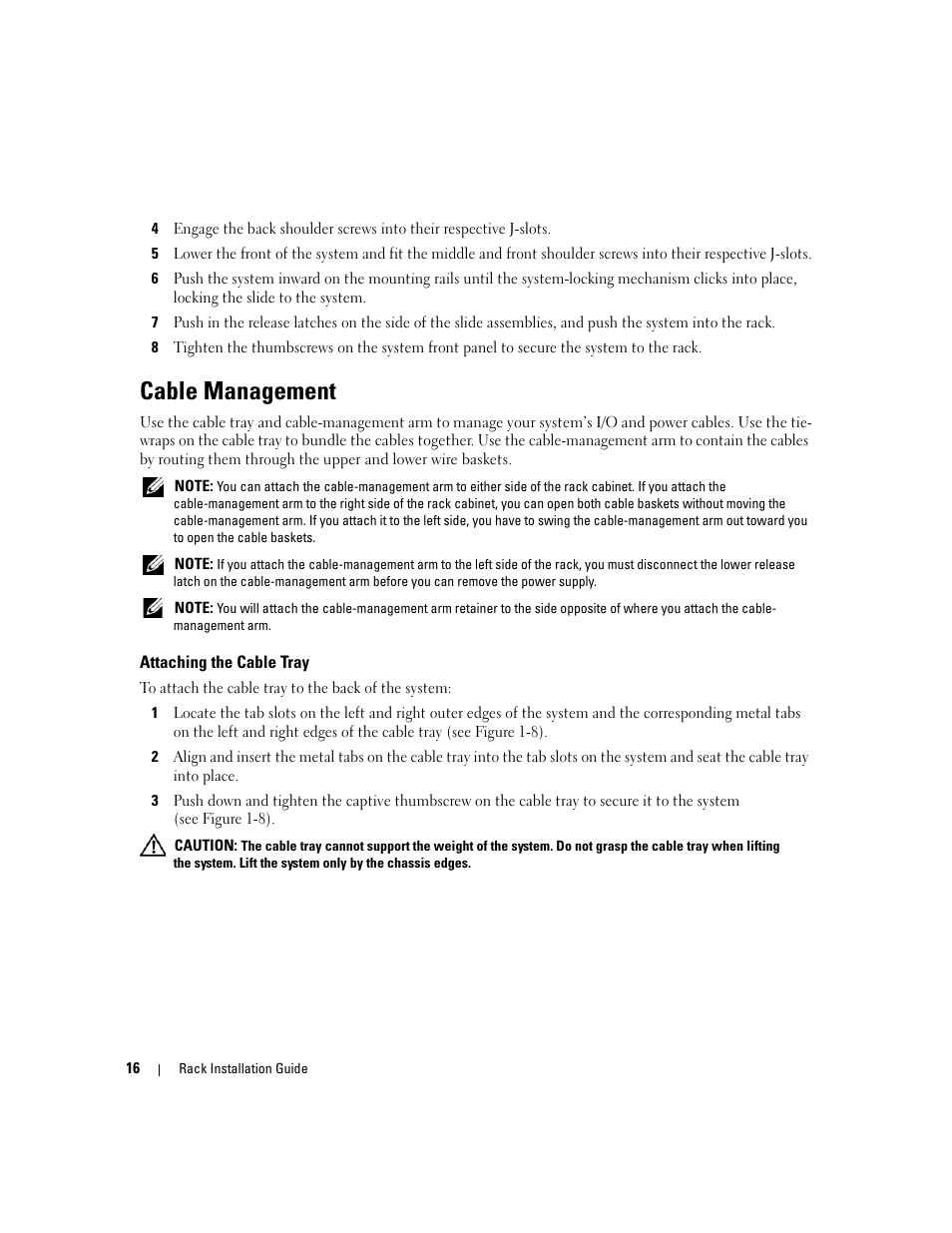 Cable management, Attaching the cable tray | Dell PowerEdge 2900 User Manual | Page 18 / 110