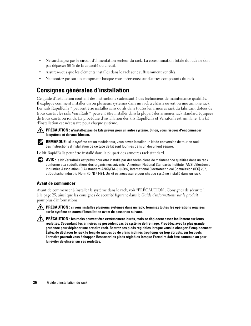 Consignes générales d'installation, Avant de commencer | Dell PowerEdge 2900 User Manual | Page 28 / 110