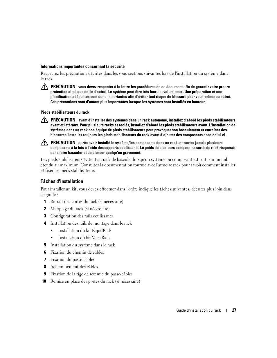 Tâches d'installation | Dell PowerEdge 2900 User Manual | Page 29 / 110