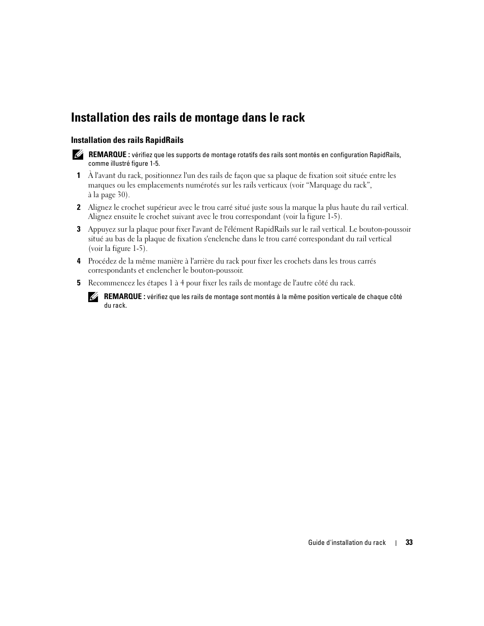 Installation des rails de montage dans le rack, Installation des rails rapidrails | Dell PowerEdge 2900 User Manual | Page 35 / 110