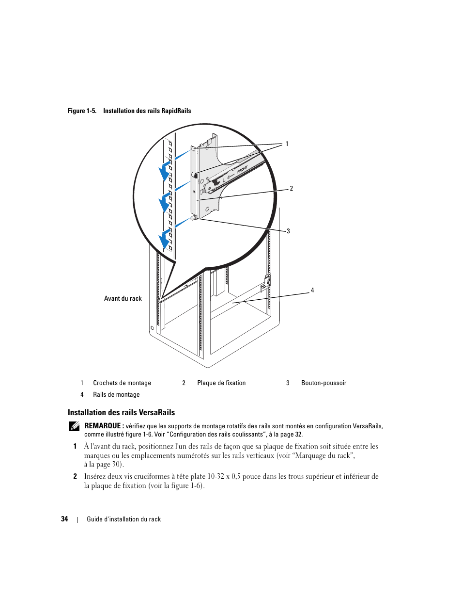 Installation des rails versarails, Comme illustré figure 1-5, Espondant (voir la figure 1-5) | Voir la figure 1-5) | Dell PowerEdge 2900 User Manual | Page 36 / 110