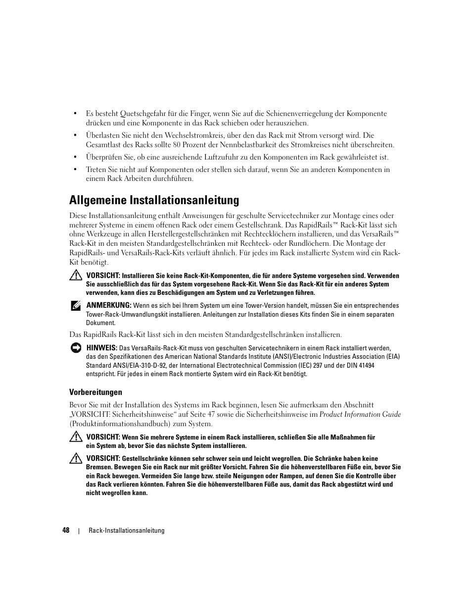 Allgemeine installationsanleitung, Vorbereitungen | Dell PowerEdge 2900 User Manual | Page 50 / 110