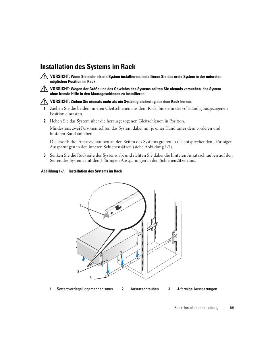 Installation des systems im rack | Dell PowerEdge 2900 User Manual | Page 61 / 110
