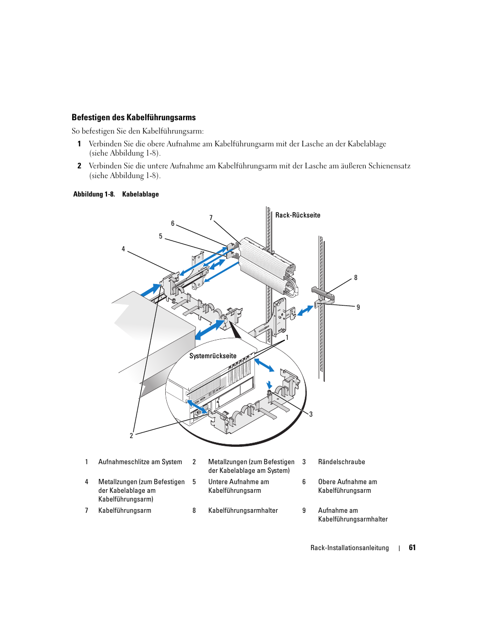 Befestigen des kabelführungsarms | Dell PowerEdge 2900 User Manual | Page 63 / 110