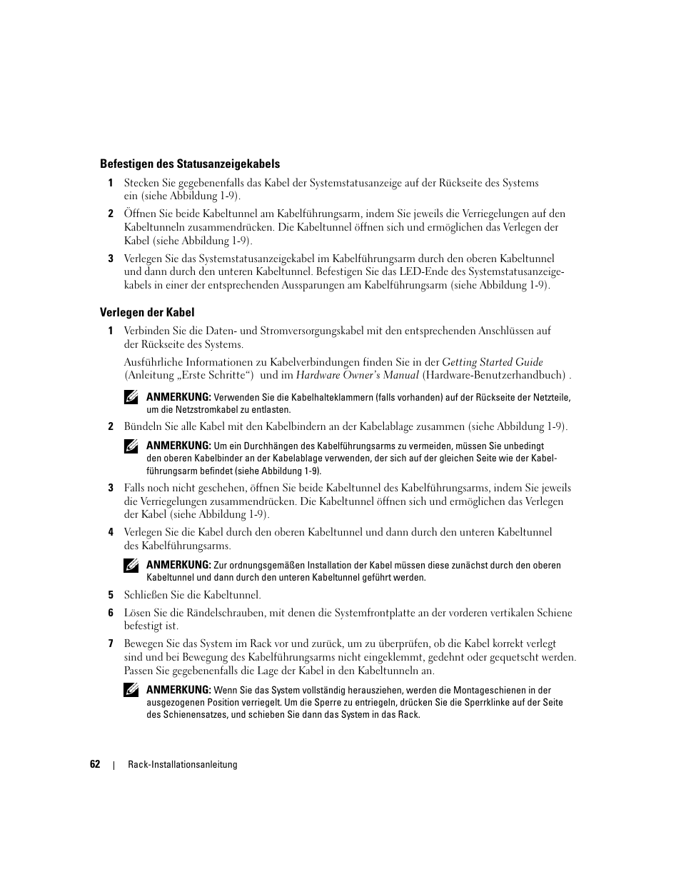 Befestigen des statusanzeigekabels, Verlegen der kabel | Dell PowerEdge 2900 User Manual | Page 64 / 110