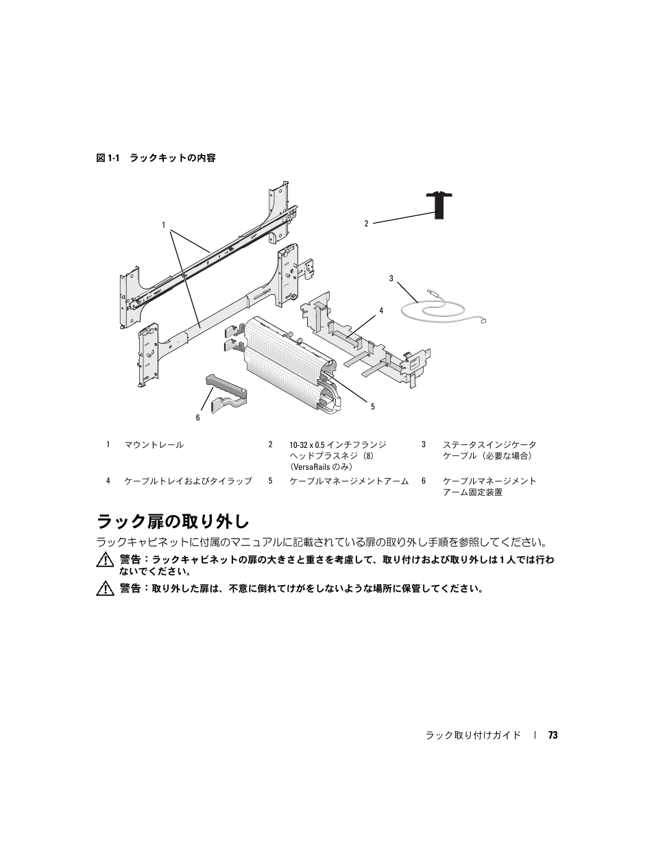 ラック扉の取り外し | Dell PowerEdge 2900 User Manual | Page 75 / 110
