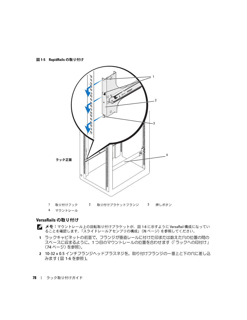 Versarails の取り付け, マウントレール上の回転取り付けブラケットが、図 1-5, みます（図 1-5 | 図 1-5 | Dell PowerEdge 2900 User Manual | Page 80 / 110