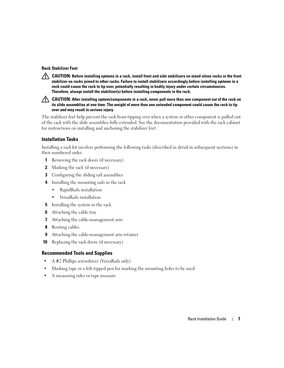 Installation tasks, Recommended tools and supplies | Dell PowerEdge 2900 User Manual | Page 9 / 110