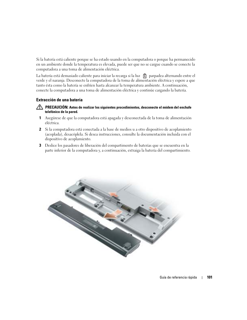 Extracción de una batería | Dell Latitude D410 User Manual | Page 101 / 110