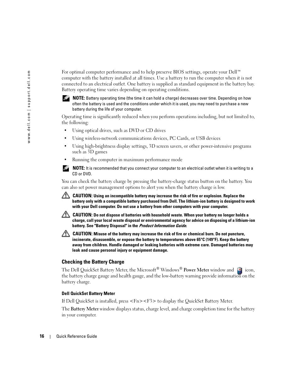 Checking the battery charge | Dell Latitude D410 User Manual | Page 16 / 110